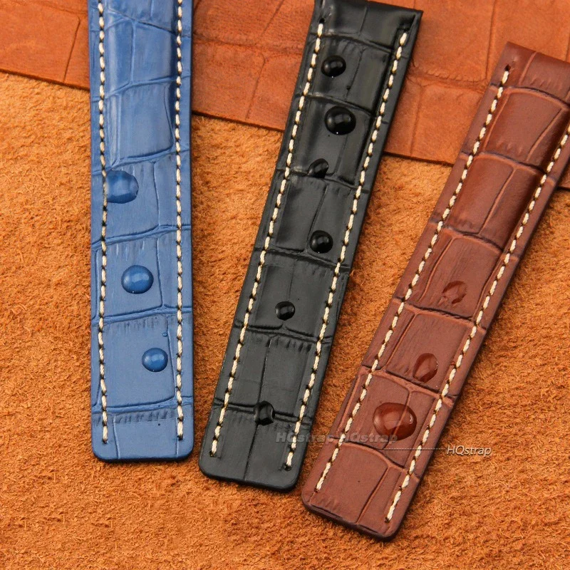 22mm 24mm Genuine Leather Cowhide Watchband for Breitling Soft Waterproof Sport Wristband Folding Buckle Replacement Bracelet