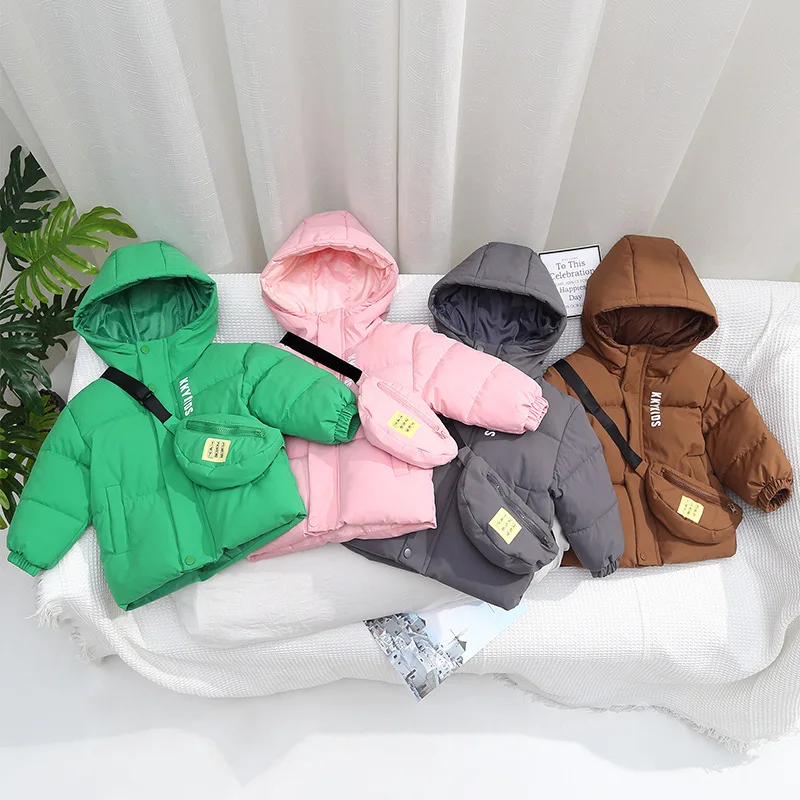 

2025 New winter children's cotton-padded jackets, digital thickened casual down jackets with bags for boys and girls aged 2 to 8
