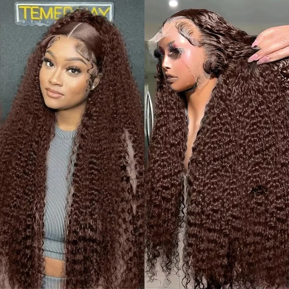 Chocolate Brown Hidden Strap Deep Wave 360 Glueless Lace Front Wigs Human Hair Pre Plucked Wet and Wavy 200 Density HD Lace Front Wigs Human Hair with Drawstring 360 Full Lace Front Wig
