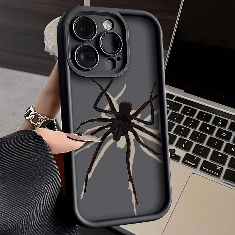 New Luxury Black Shadow Spider Phone Case For iPhone 16 15 14 13 12 11 Pro Max 7 8 Plus XR XS MAX Fashion Anti Fall Trend Cover