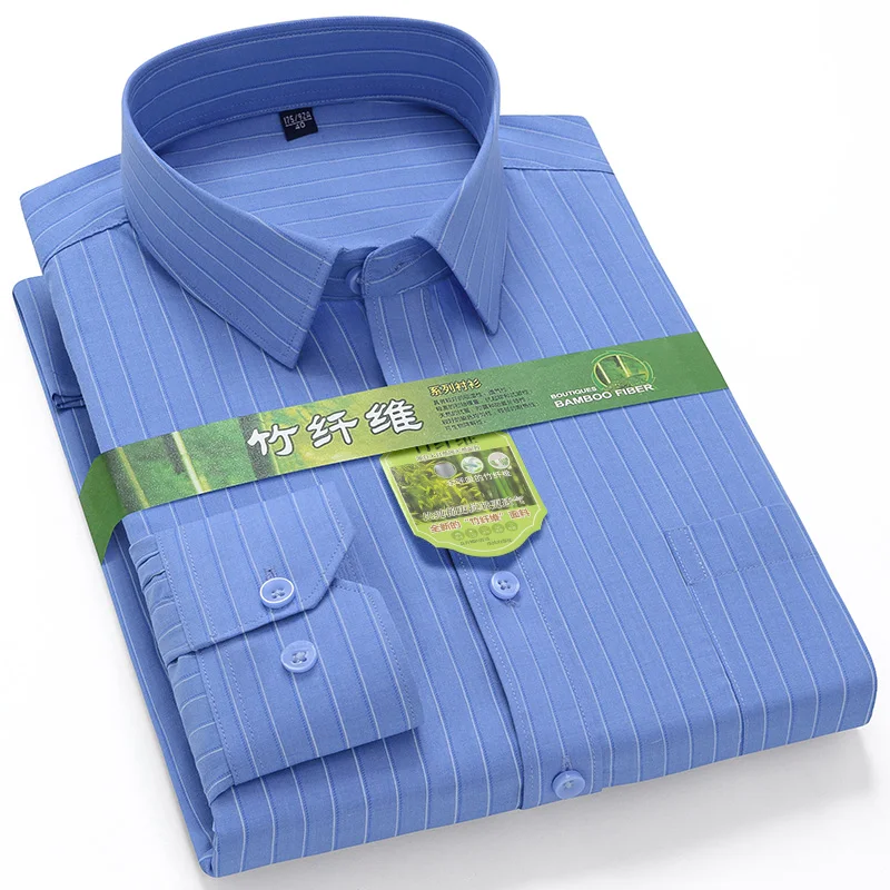 New in shirt plaid long-sleeve shirts for man slim fit formal plain shirt  Bamboo fiber casual striped office elegant clothes