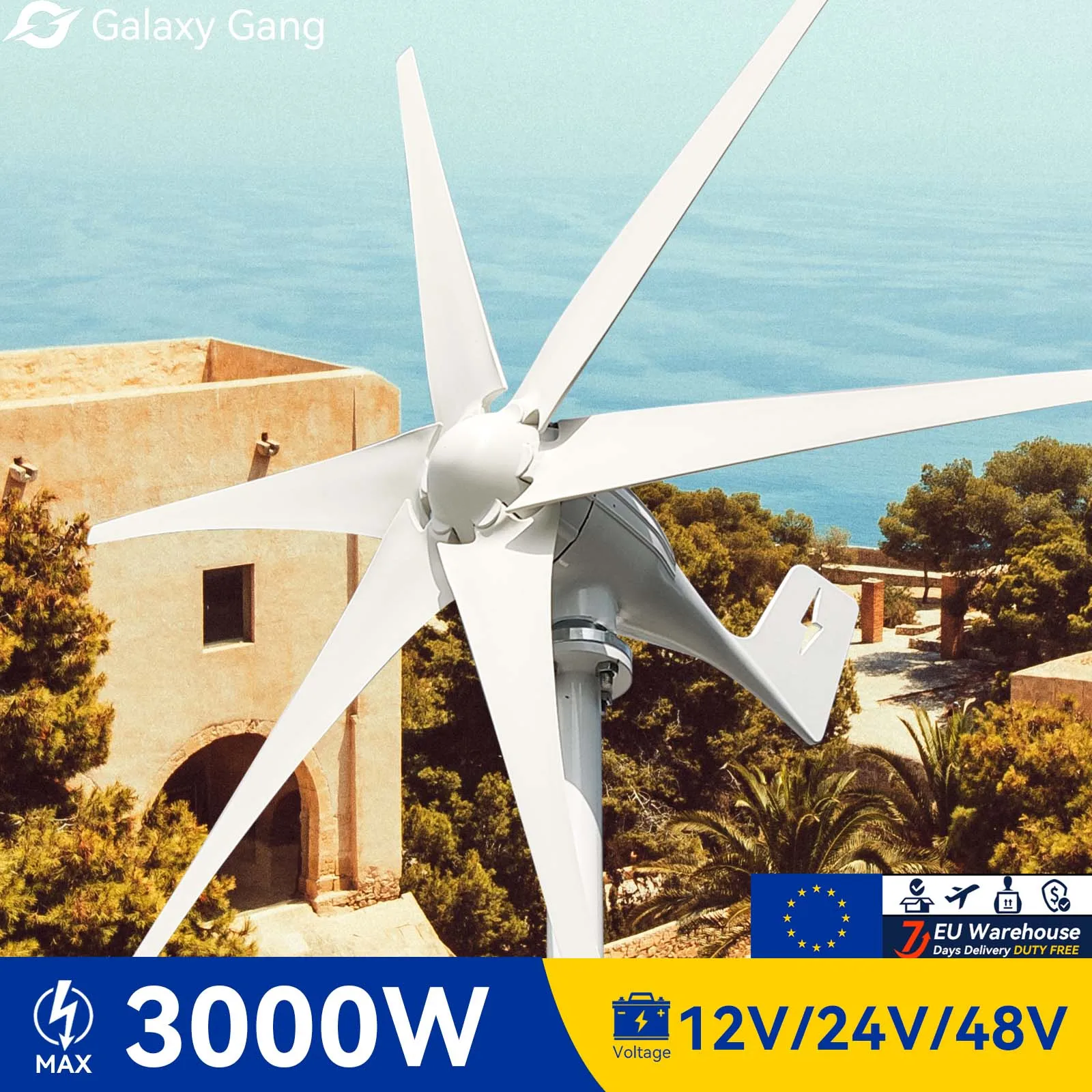 

Galaxy Gang 6 Blades Windmills Wind Turbine Generator Free Energy China Factory 3000W 12V 24V 48V With Mppt Charge Controller