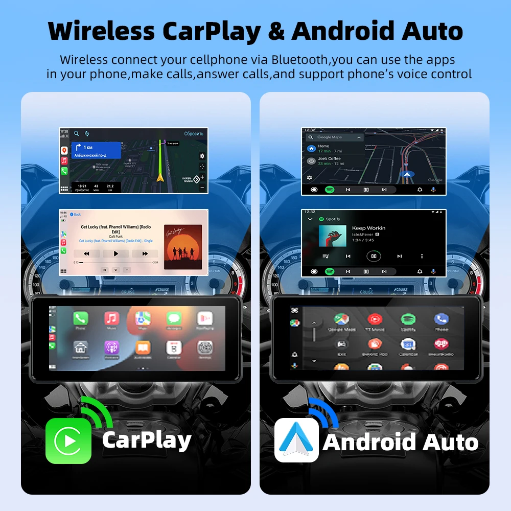 EKIY MTC12 6.86 inch Navigation Motorcycle Waterproof Carplay Display Screen Portable Motorcycle Wireless Android Auto Monitor