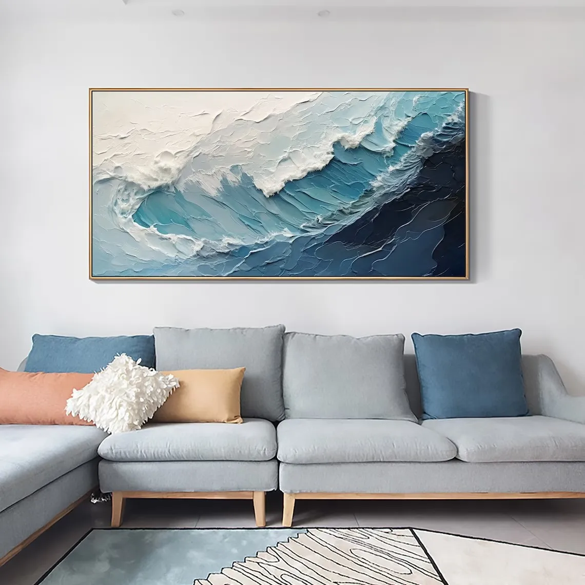 Ocean Wave Seascape Oil Painting on Canvas,Large Wall Art Abstraction Picture,Custom Sea Painting Picture for Christmas Decor