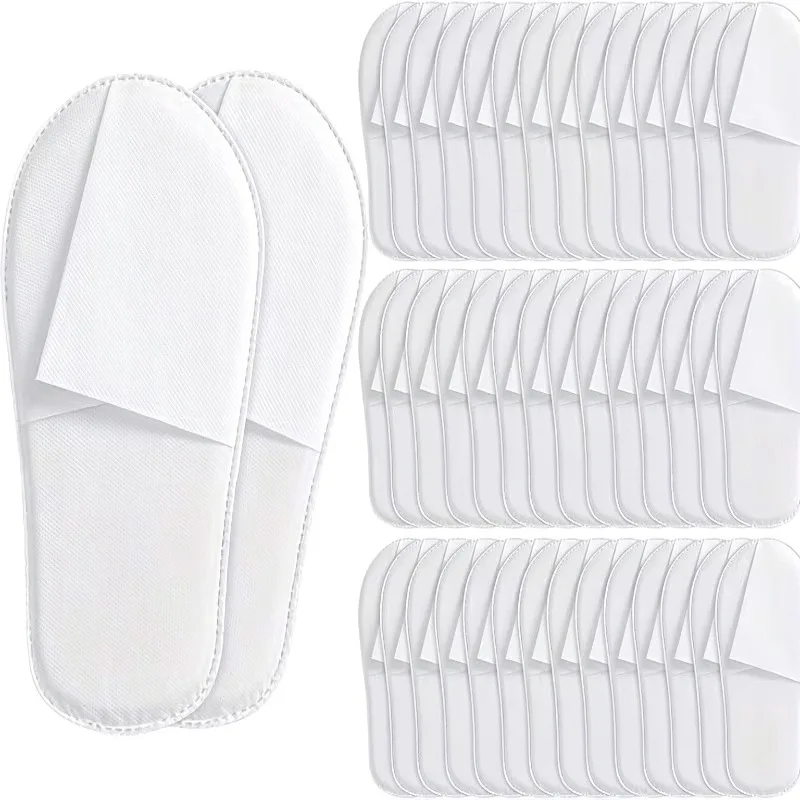 10/30Pairs White Disposable Slippers Non Slip Non-woven Fabric Unisex Slippers for Hotel Travel Beauty Salon Family Guest Use