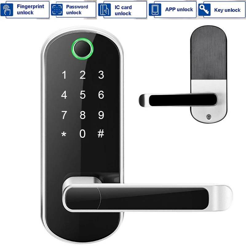 Smart Door Lock Tuya or TTLock APP Password Unlocking Remote Control Fingerprint Locks Keyless Touchscreen IP67 with IC Cards