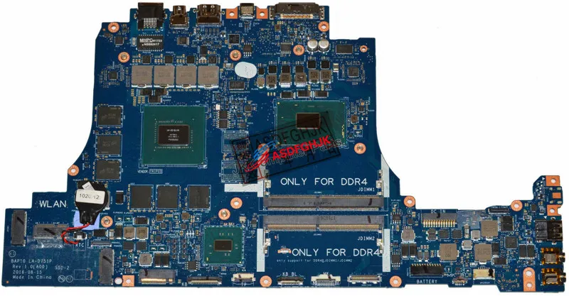 Original FOR Dell FOR Alienware 15 R3 Laptop Motherboard WITH i5-7300HQ 2.5Ghz CPU 0DGPC LA-D751P CN-0DGPC fully tested