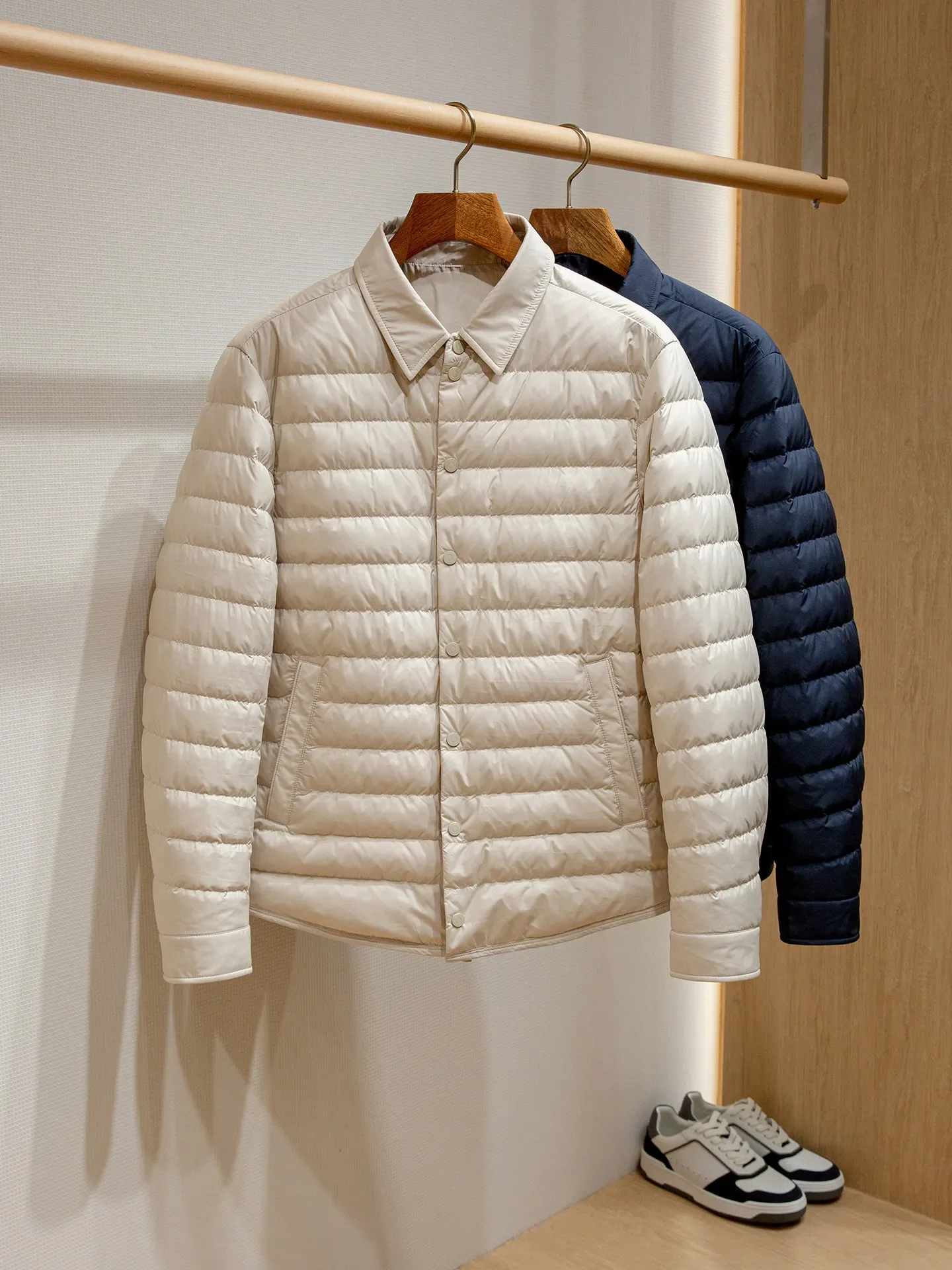 Fluffy warm white goose down, high quality men's casual shirt down jacket