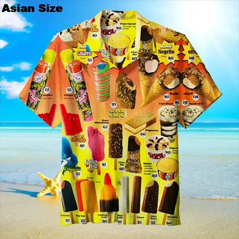 2026 New US Korean Hot Aloha Hawaiian Shirt Multi Style Ice Cream Popsicle Print Oversized Beach Vacation Unisex Blouse
