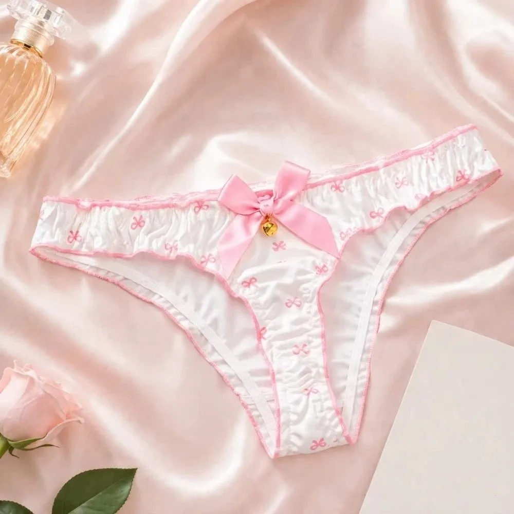 Japanischer Stil, süße Schleife, Damen-Slips, Blumenmuster, niedrige Taille, Mädchen-Slips, Unterwäsche aus Eisseide mit Rüschen, bedruckt, für Damen – Detail 6