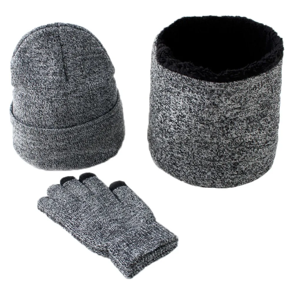 European And American Knitted Three Piece Set Thickened Acrylic Yarn Winter Commuting And Travel One Size