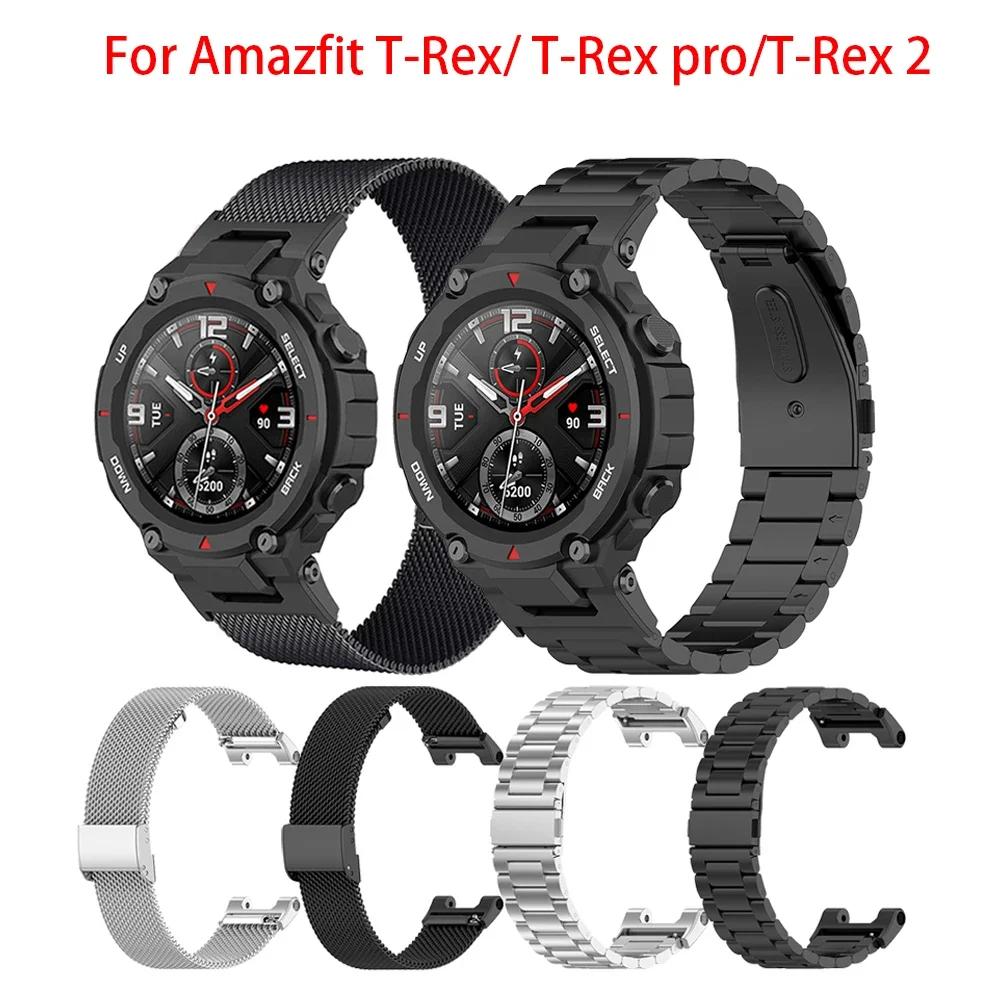 Luxuosa pulseira de aço inoxidável para Amazfit T Rex Pro, pulseira de relógio inteligente, pulseira de metal para Xiaomi, Huami, T Rex2, novo