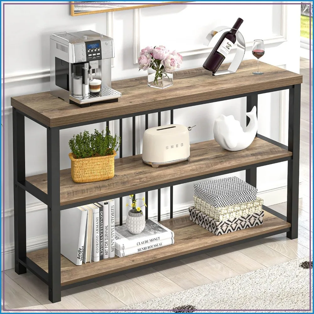Modern 3 Tier Narrow Console Table for Entryway, Living Room, Hallway Behind Couch, Rustic Oak