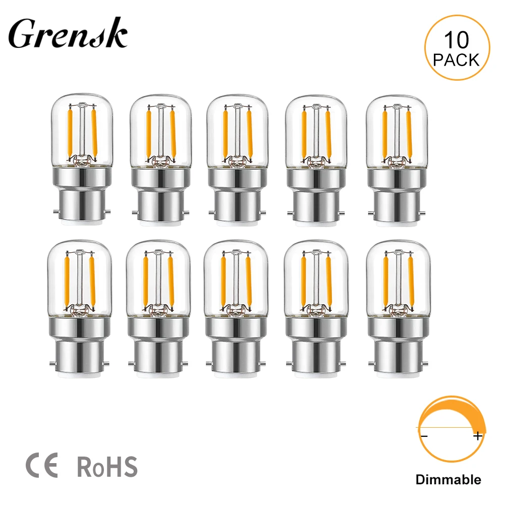 T28 Tubular Led Bulb B22 Bayonet Base 1 Watt Edison Mini Tube Bulb Clear Glass Warm White 2700K Dimmable Led Filament Light Bulb