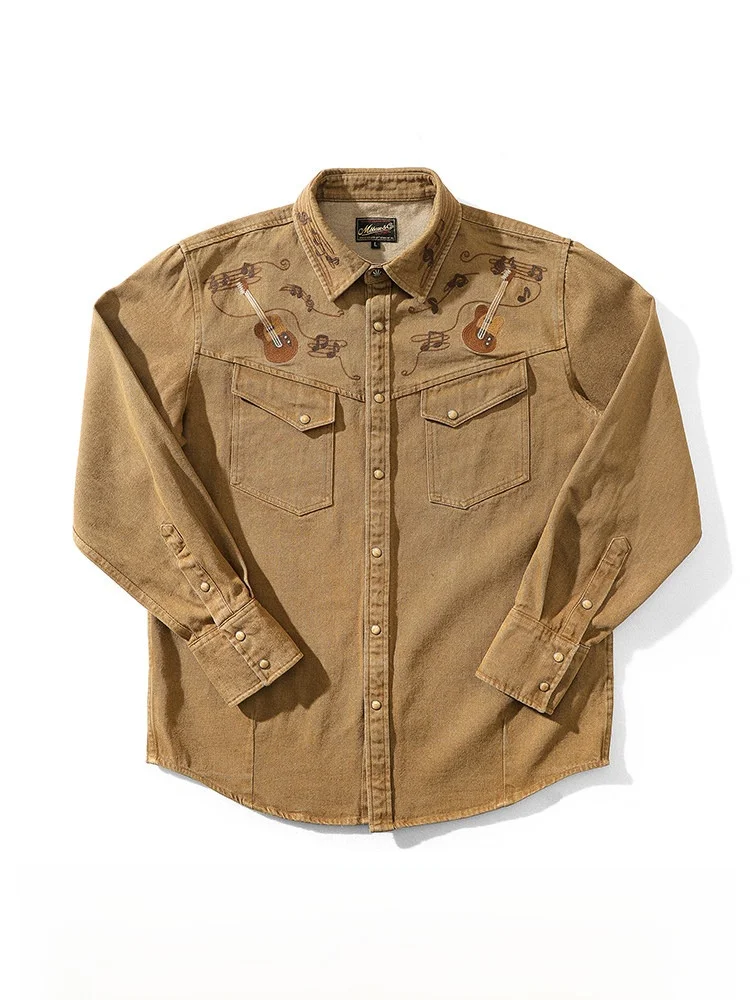 

Рубашка Western Series SRV Texas Flood 290G с вышивкой Heavy Industry Embroidery Bruce Rock, винтажная, MBBCAR, узкая посадка, американский стиль, длинный рукав