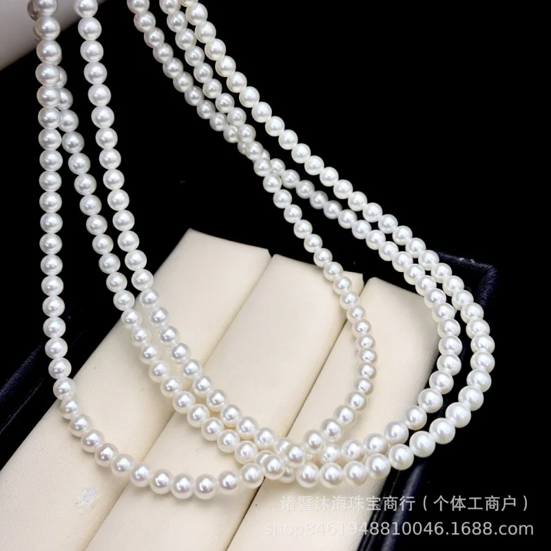 Freshwater AK pearl necklace 4-5mm,, near-round, almost, s295 sterling silver