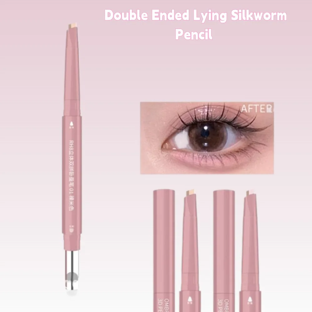 2 in1  Double Ended Lying Silkworm Pencil Brighten Shadow Natural Highlighter Nude Lower Eyelid Contour Stick with Detail Brush