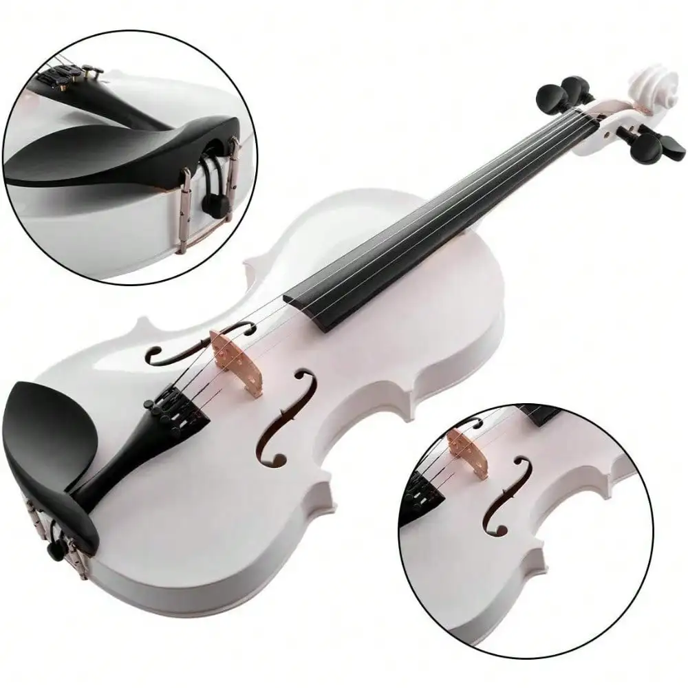 New 4/4 Full Size White Color Acoustic Violin Fiddle + Case + Bow + Rosin