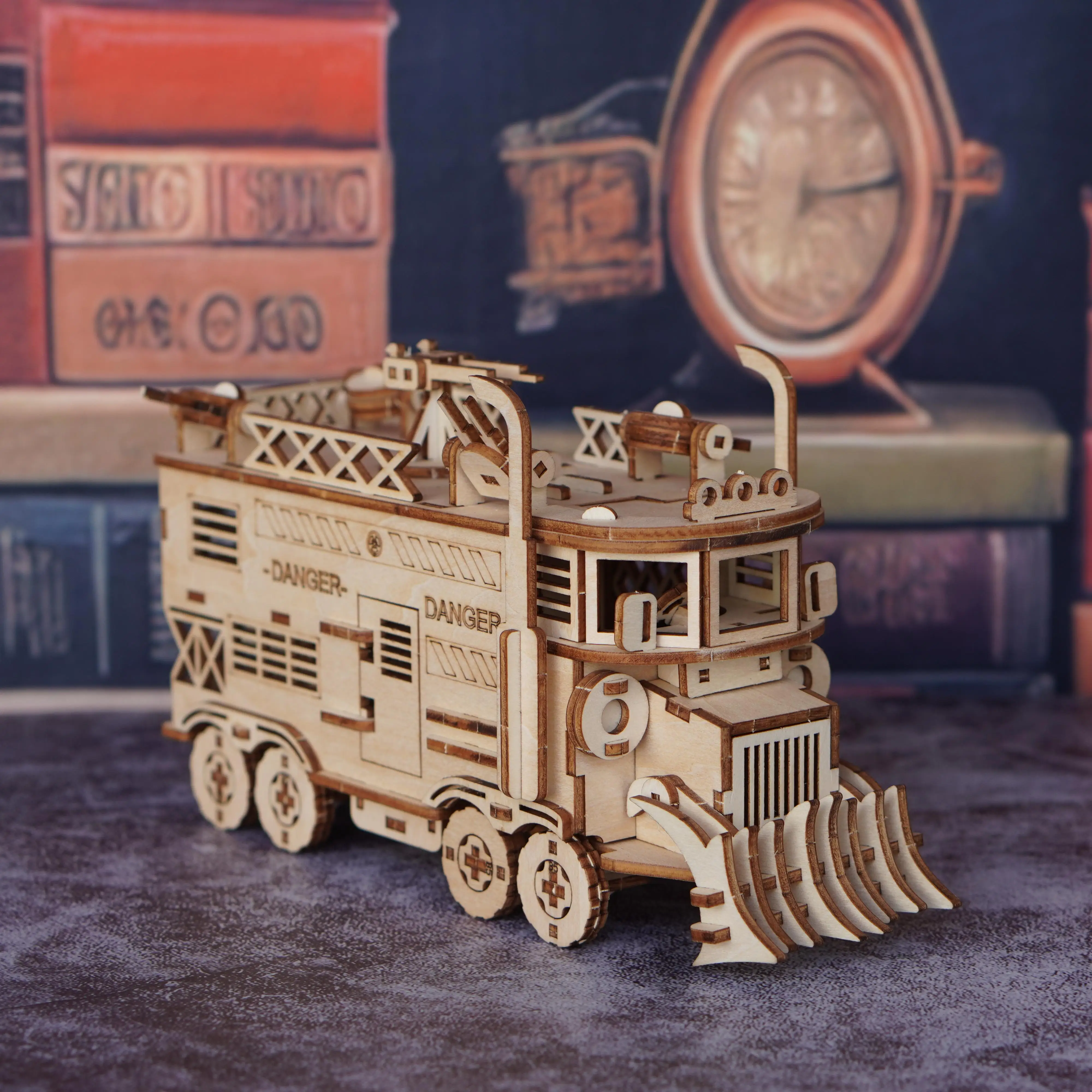 Modelo de camión de batalla de rompecabezas de madera 3D, modelo de ensamblaje DIY de tanque Mecha Doomsday, modelo de rompecabezas 3D de vehículo blindado