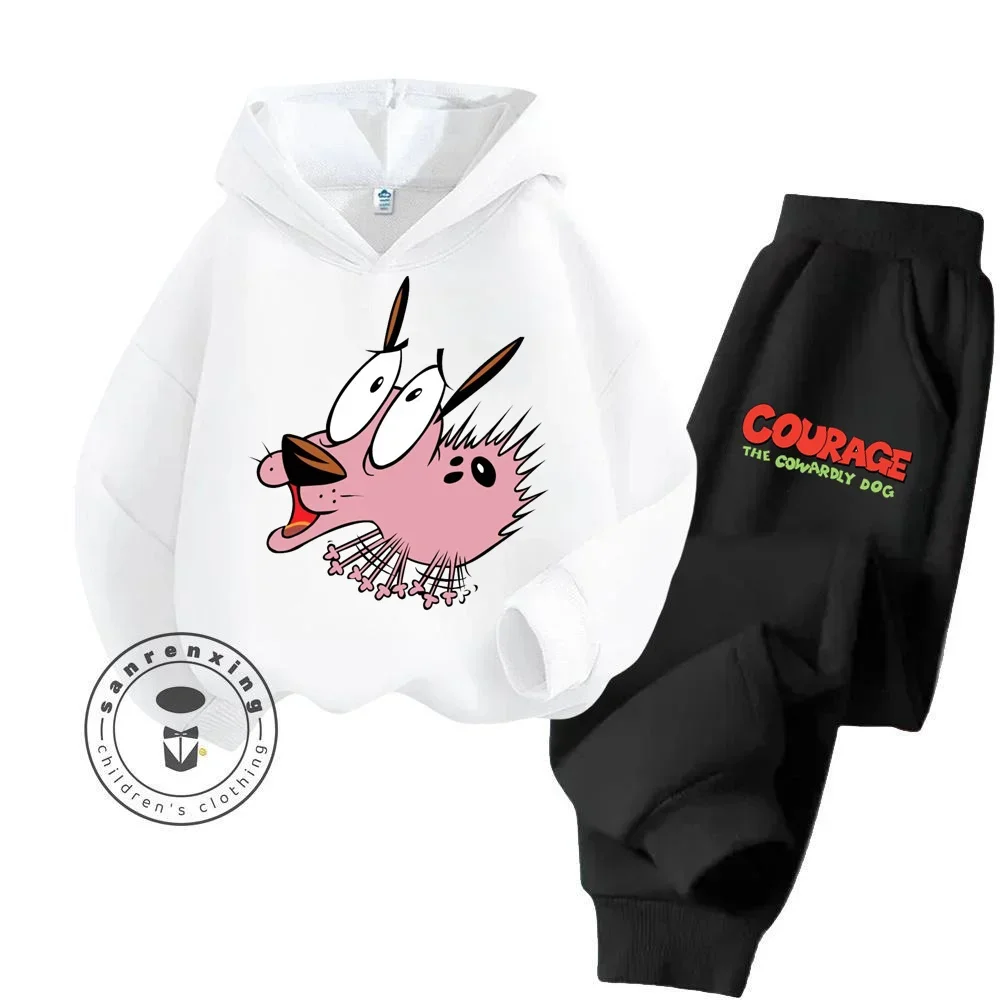 2024 Cartoon Courage the Cowardly Dog Children\'s Stylish Outfits Featuring Iconic Cartoon Art Design Boy Girl Kid Hoodie Sets