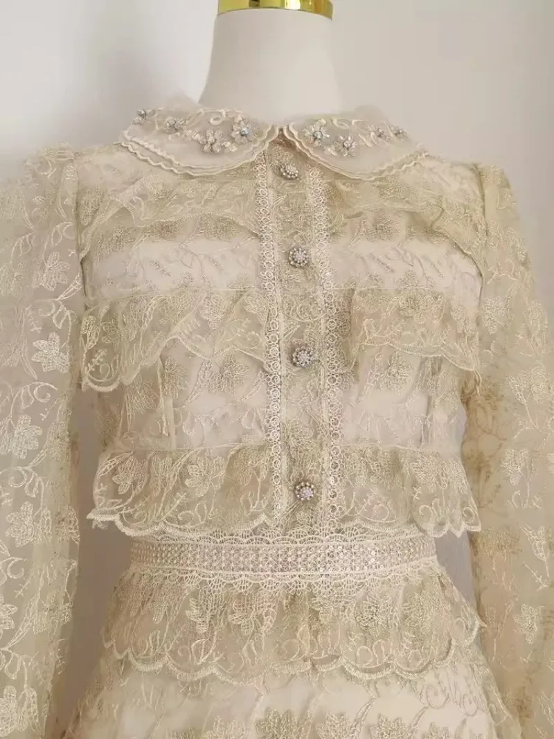 Nuovo ricamo pizzo rosa abito da donna aderente manica corta estate elegante abbigliamento da donna sfilata design festa vestido albicocca