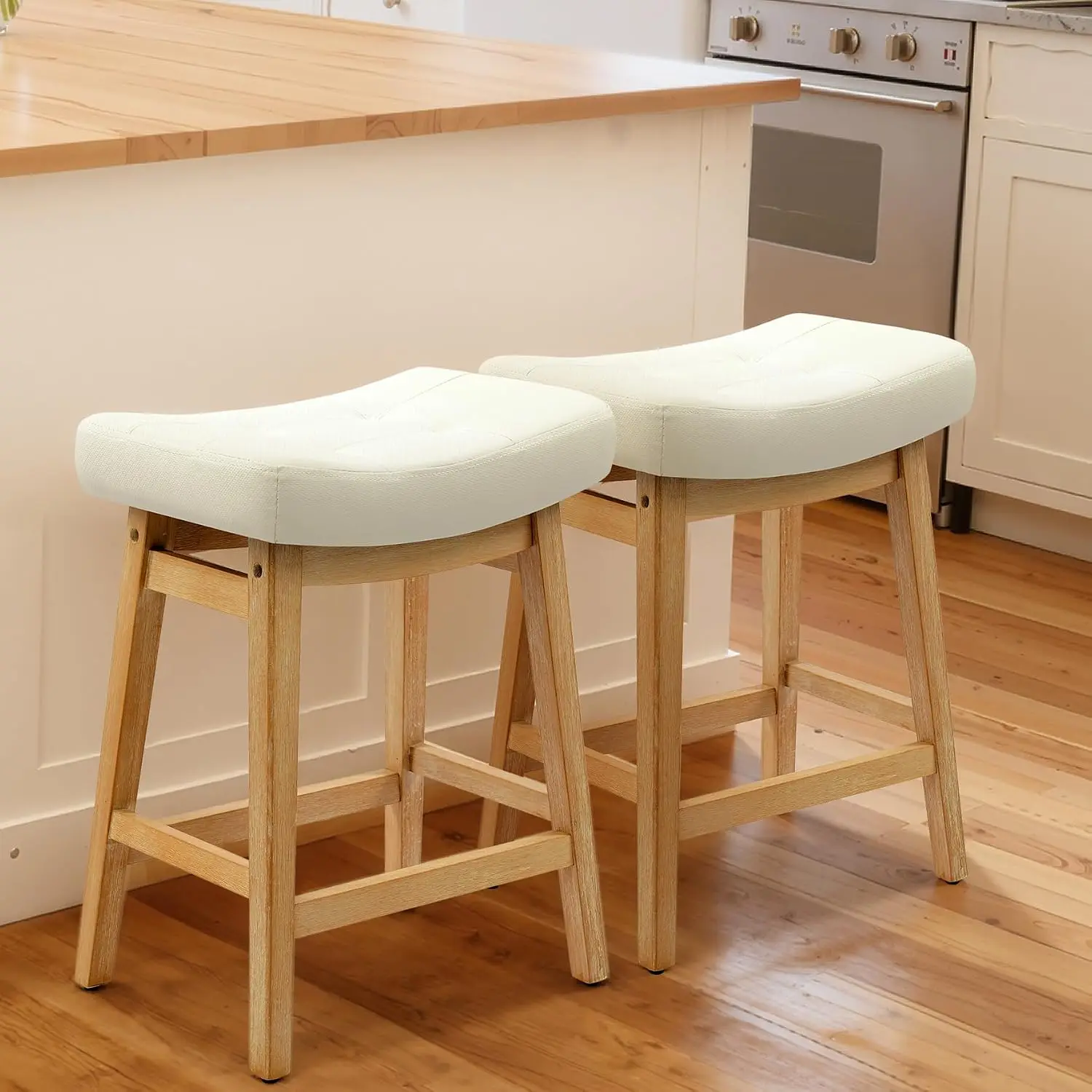 Counter Height Bar Stools Set of 2 for Kitchen Counter, Wooden Backless Island Barstools Farmhouse Modern Short, Customized
