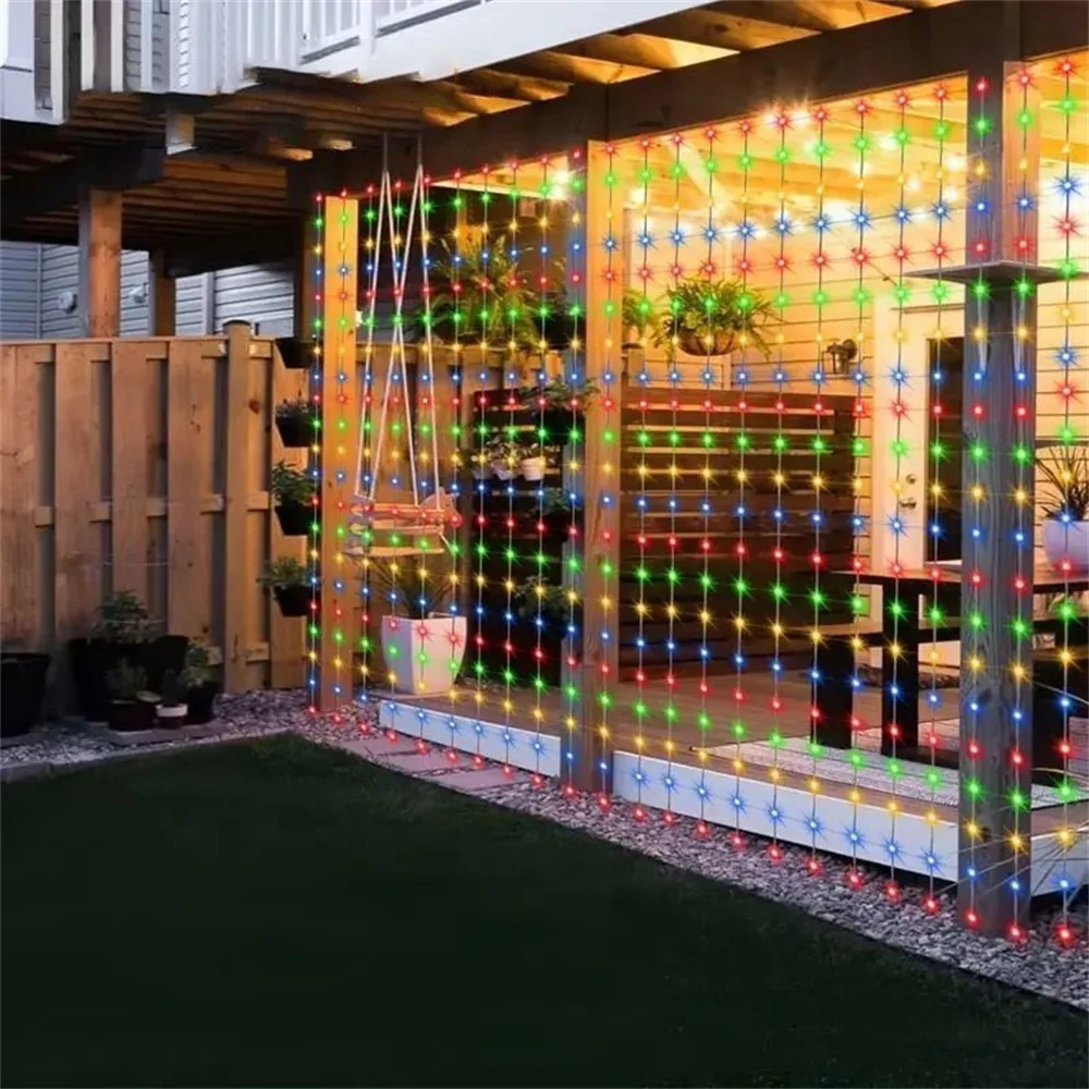 Outdoor Solar Curtain String Lights 3M/6M 8Modes Christmas Lighting Fairy Lights for Navidad Party Patio Garden Wedding Decor