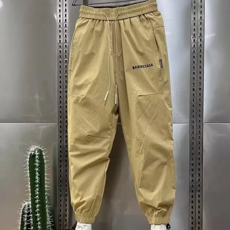 Men's Summer Thin Jogger Hiphop Pants New Men Straight Tube Loose Wide Leg Tied Casual Sports Pants Fashion Mens Sweatpants