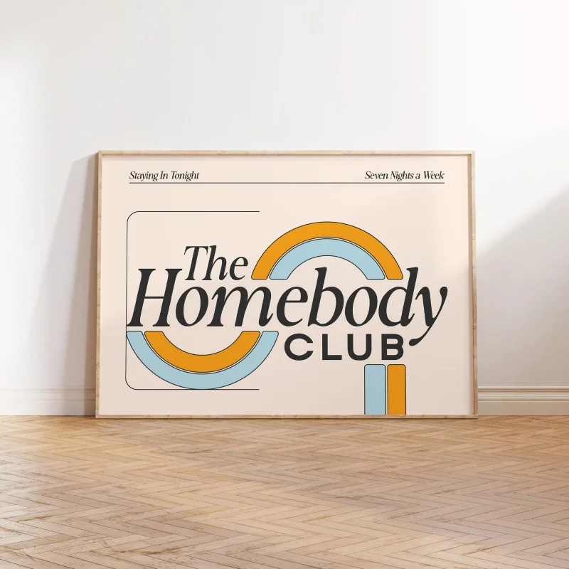 

Постер «Клуб домоседов»: настенный декор над диваном, украшение для дверного проема, принты для прихожей, модный ретро-декор для квартиры, искусство в стиле середины века