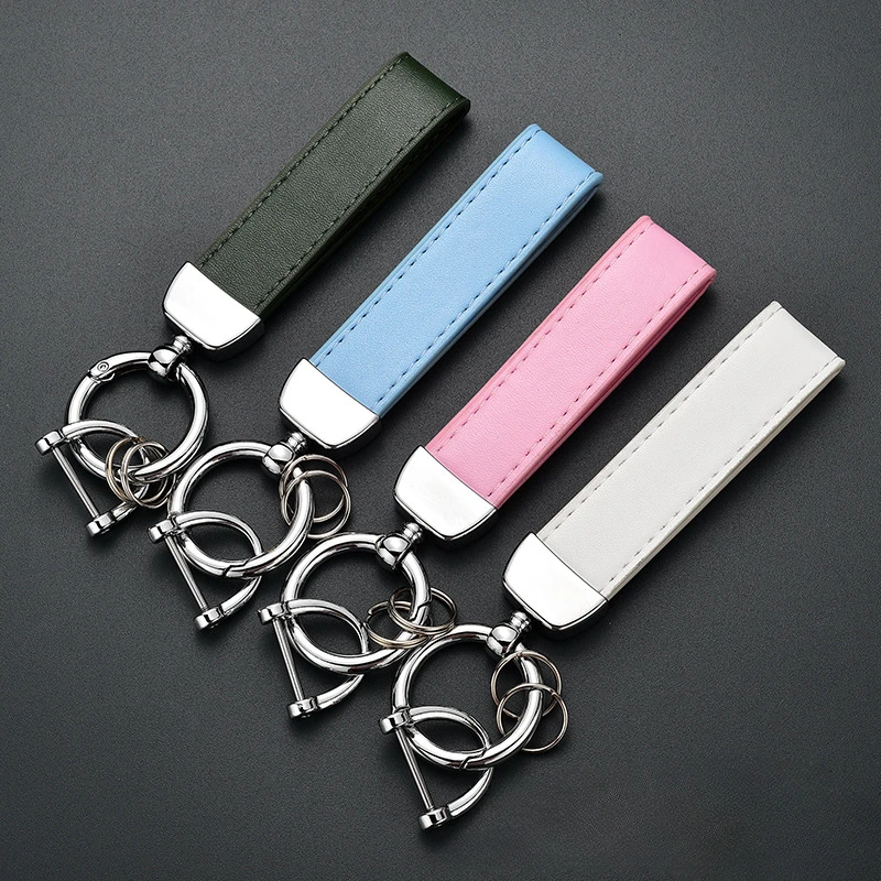 Laser Engrave Leather Keychain for Men and Women Vintage Personalized Metal Keyring Customized Car Logo Key Chain Gift