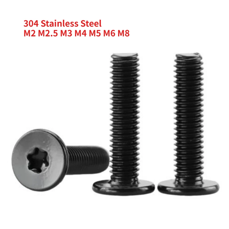 20-200pcs Black 304 Stainless Steel M2 M2.5 M3 M4 M5 M6 M8 CM Six-Lobe Torx Ultra Thin Flat Wafer Head Machine Screw