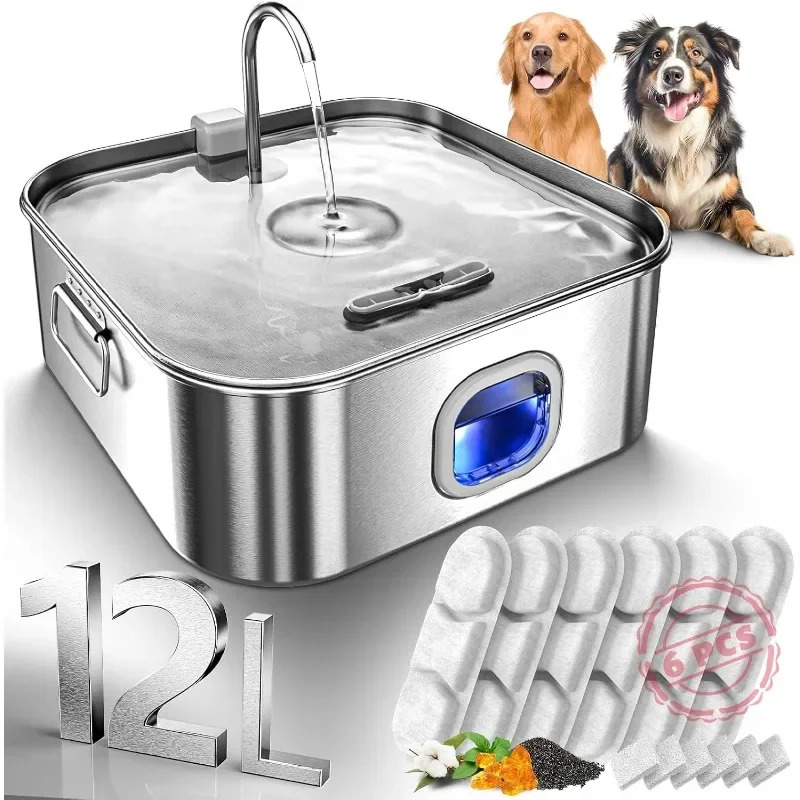 

Dog Water Fountain Stainless Steel, 410oz/3.2Gal/12L Large Pet Water Fountain for Large Dog, Dog Water Bowl Dispenser