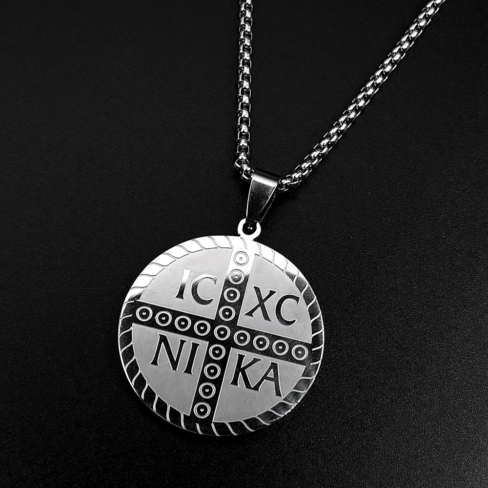Ic Xc Nika Jesus Cross Round Medal Chains For Women Men Stainless Steel The Orthodox Church Rhinestone Faith Chain Jewelry Gift