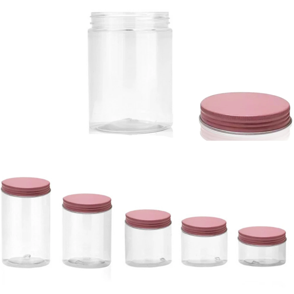 12x 50-250ml Aluminum Cap Marmalade Tin Pot Lip Balm Jar Oil Wax Transparent Plastic Empty Bottle Home Container Storage Bottles