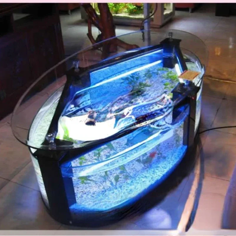 

Oval Sofa and Tea Table Ecological Fish Tank Aquarium Living Room Desktop Coffee Super White Glass