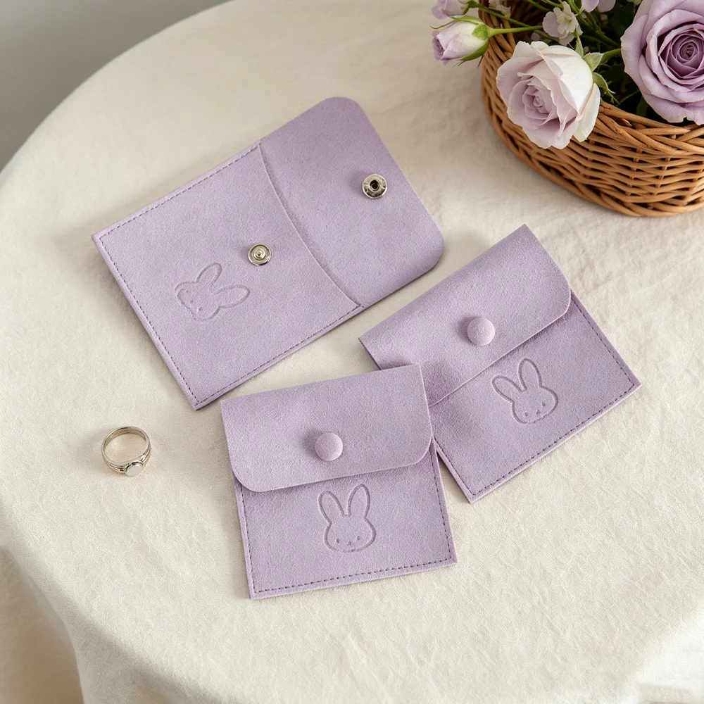 

50Pcs Jewelry Pouch Suede Microfiber Button Storage Bag Custom Logo Wedding Favors Necklace Earrings Ring Sack Packaging