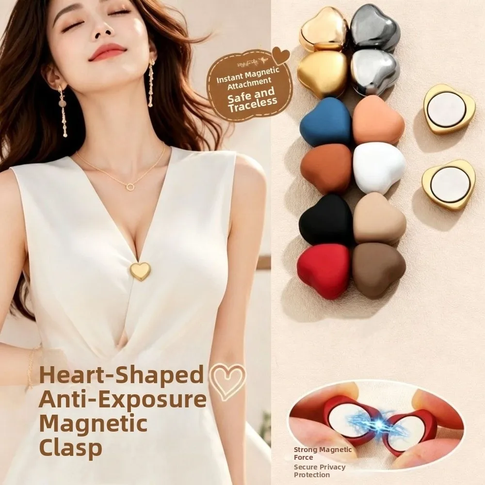 New Heart Shaped Magnetic Shirt Clasp No-Mark Mini Clothing Closure Clip Invisible Shirt Neckline Fastener Daily Outfits
