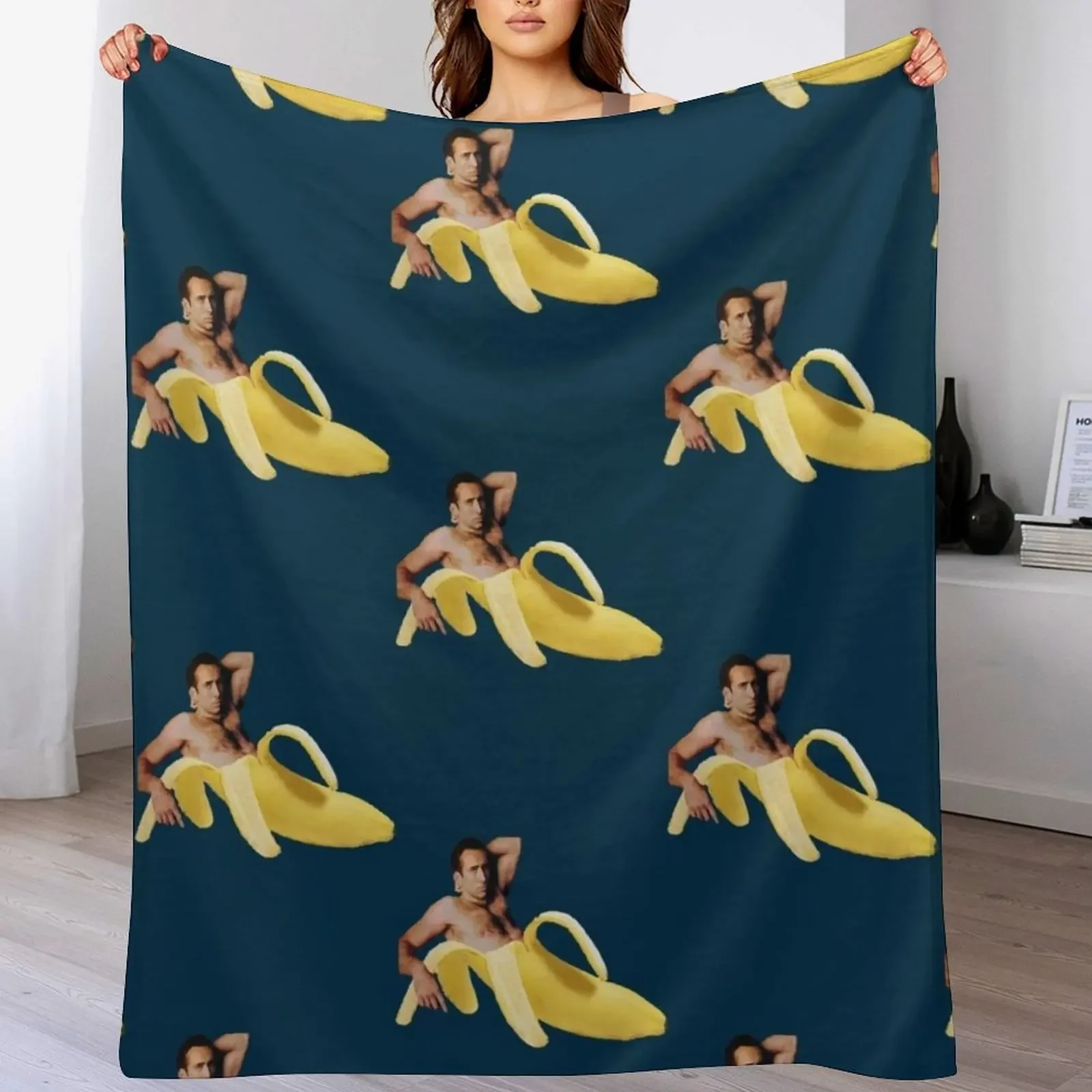 

Nicolas Cage Banana Pattern Throw Blanket Decorative Sofas Softest Blankets