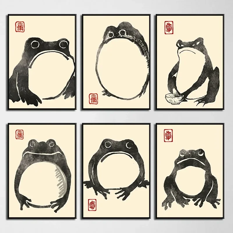 Multiple sizes 1pc frameless Canvas Painting Vintage Matsumoto Hoji Frog Posters Prints Canvas Painting Japanese Ugly Cute Toad