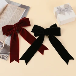 Velvet Bow Hair Clip para mulheres, fita longa, presilha, pino, grande, preto, vermelho, vintage, coreano, casamento, meninas, moda, acessórios