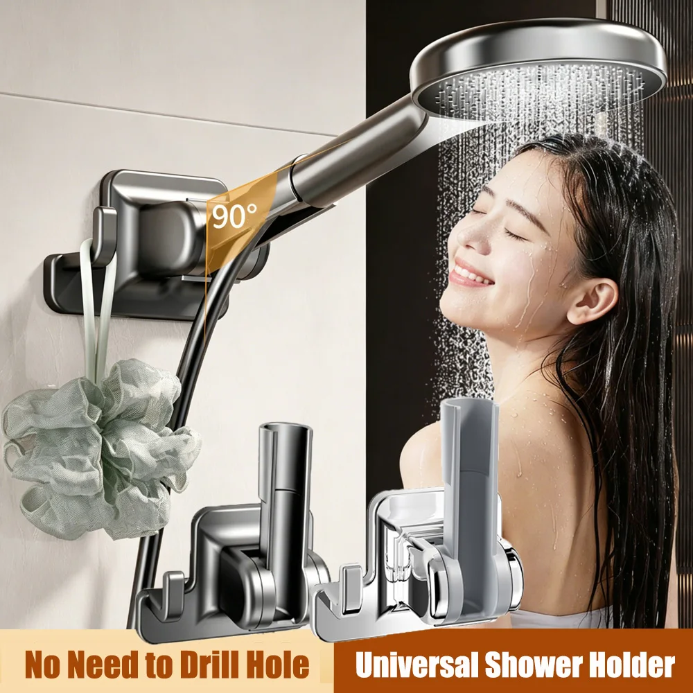 Adjustable Shower Head Holder Strong Adhesive Shower Head Bracket Wall Mounted Shower Stand No-Drill Fit Tile Easy Install Base