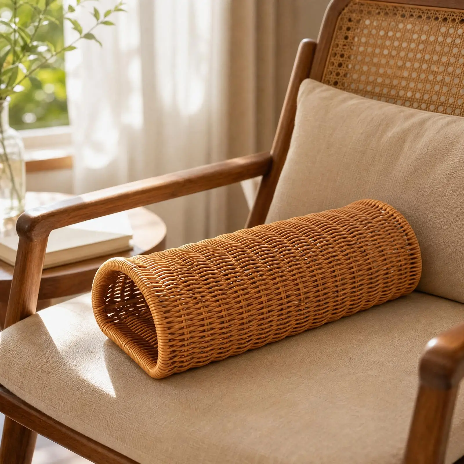 Rattan Neck Pillow Rustic Rattan-Style Neck-Support Pillow Woven Headrest Supporter with Hollow Curved Form Versatile