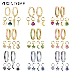 925 Sterling Silver Ear Buckle Hoop Earrings Sets Lightning/Spike/Sun Pendant Huggie Earrings Set For Women Fashion Jewelry