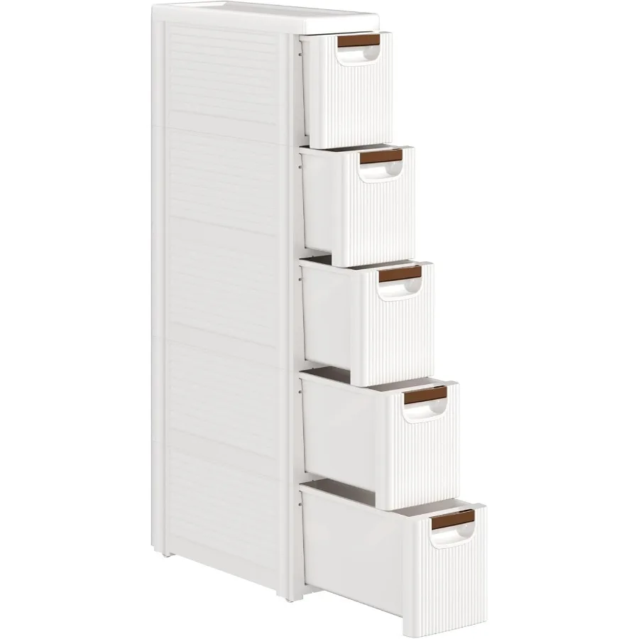 5Drawer Narrow Bathroom Storage Cabinet Mobile Plastic Slim Rolling Organizer Cart with Builtin 4 Wheels for Living Room Kitche