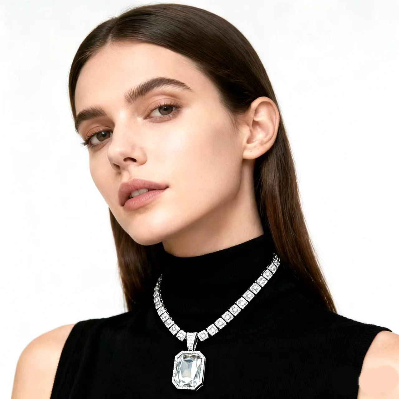 

DIY accessories New hot-selling sugar cube colored diamond Cuban chain with colored gemstone pendant, classic versatile men's ne