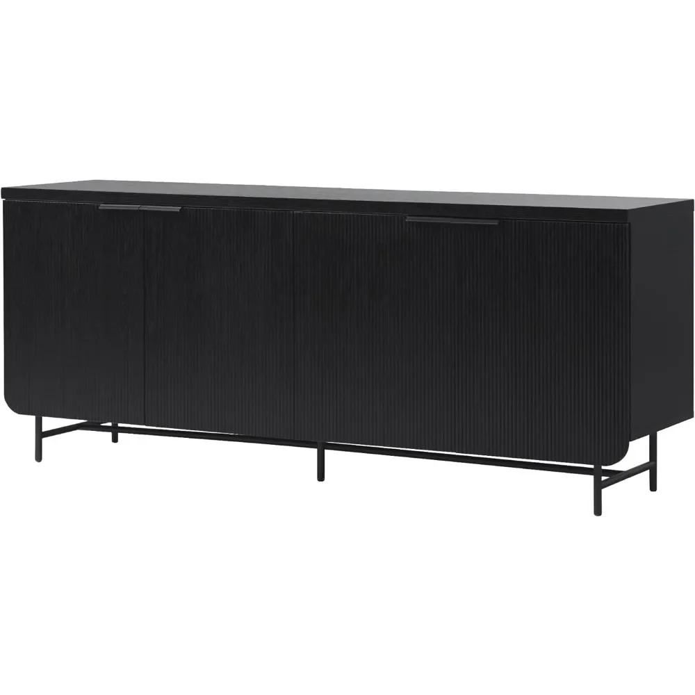 

Scandinavian Grooved 4-Door Sideboard, 69 Inch, Black