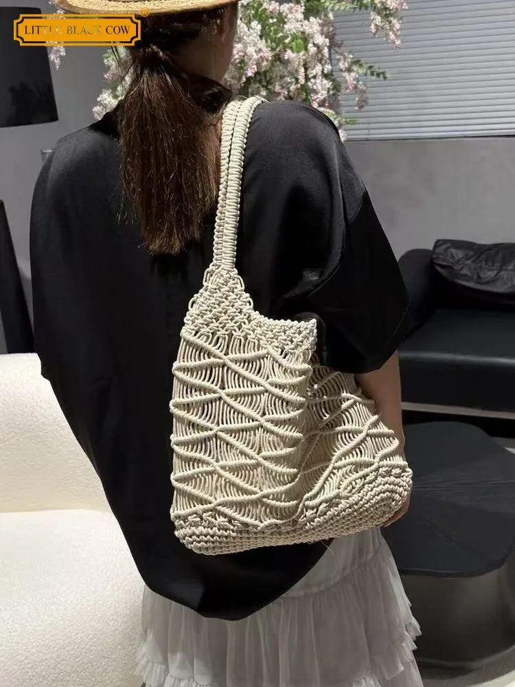 

Summer Women Holiday Beach Bag Hollow Out Weave Bucket Bags Casual Large Capacity Totes Handbag Ladies Comfortable Shoulder Bags