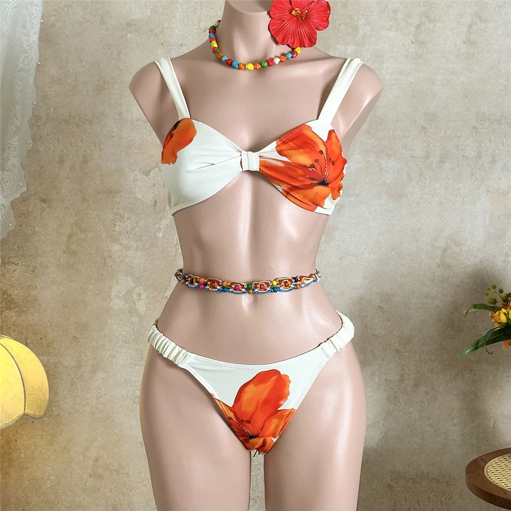 مثير زهرة طباعة ملابس السباحة مثلث مايكرو ثونغ بيكيني الجبهة معقود ملابس السباحة امرأة 2026 لباس سباحة ارتداء البيكينيات مجموعات Mujer