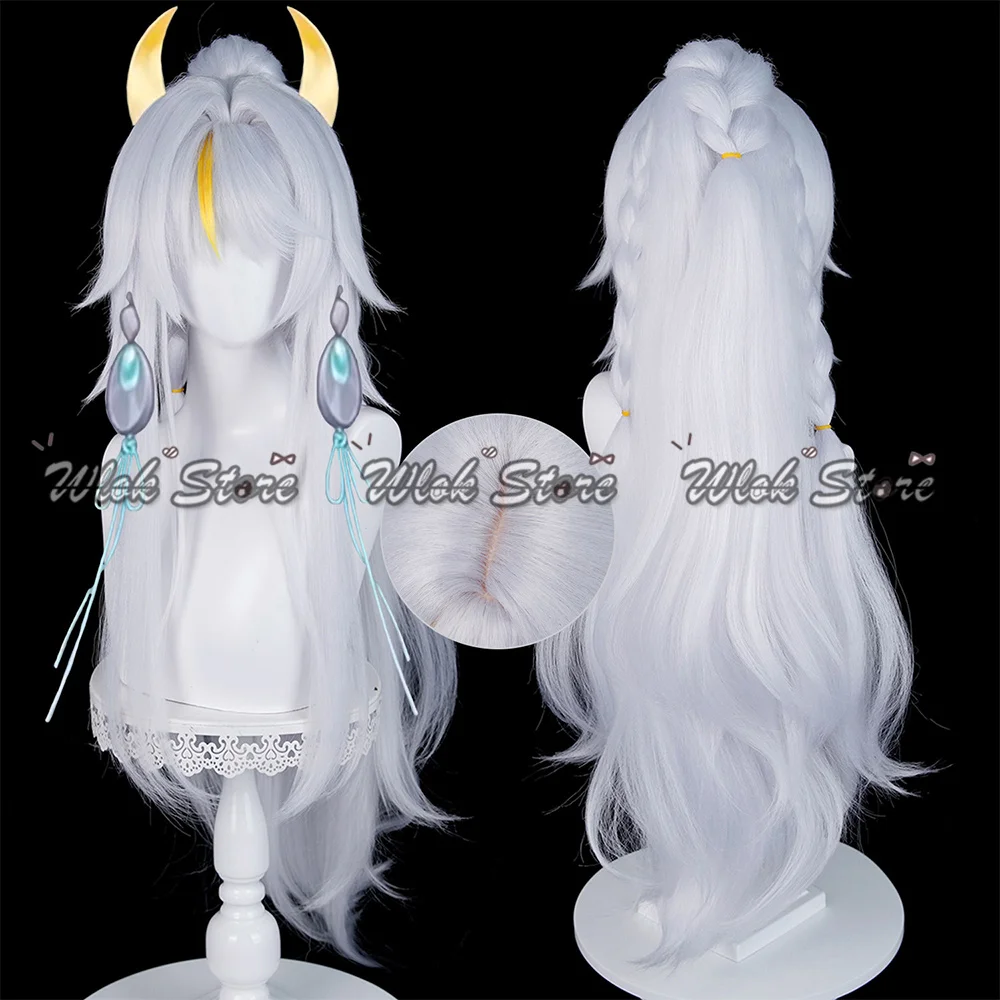 เก็นชิน อิมแพ็ค ซีไบคอสเพลย์วิกผมอุปกรณ์เสริมผมสีเงินทนความร้อนผมยาวผู้ชายผู้หญิงปาร์ตี้ฮาโลวีนบทบาทเล่นอุปกรณ์ประกอบฉาก