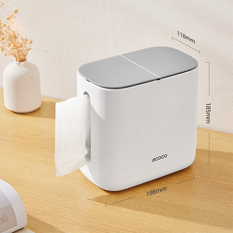 1Pc ECOCO Multifunctional Desktop Tissue Box With Trash Can Cream Aesthetic Napkin Storage Bin For Household Living Room